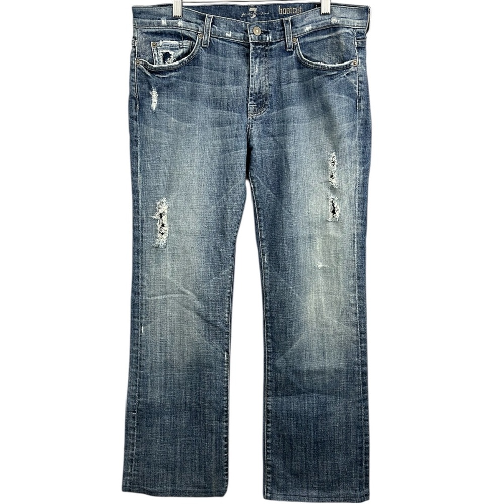 7 For All Mankind Y2K Bootcut Distressed Blue Denim Jeans Size 34